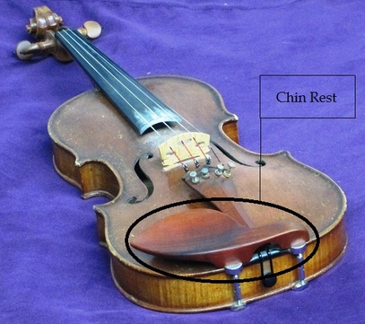 Photo highlighting the chin rest on a violin